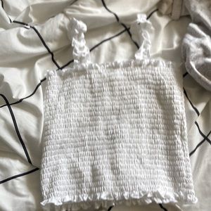 White target art class frilly tank top